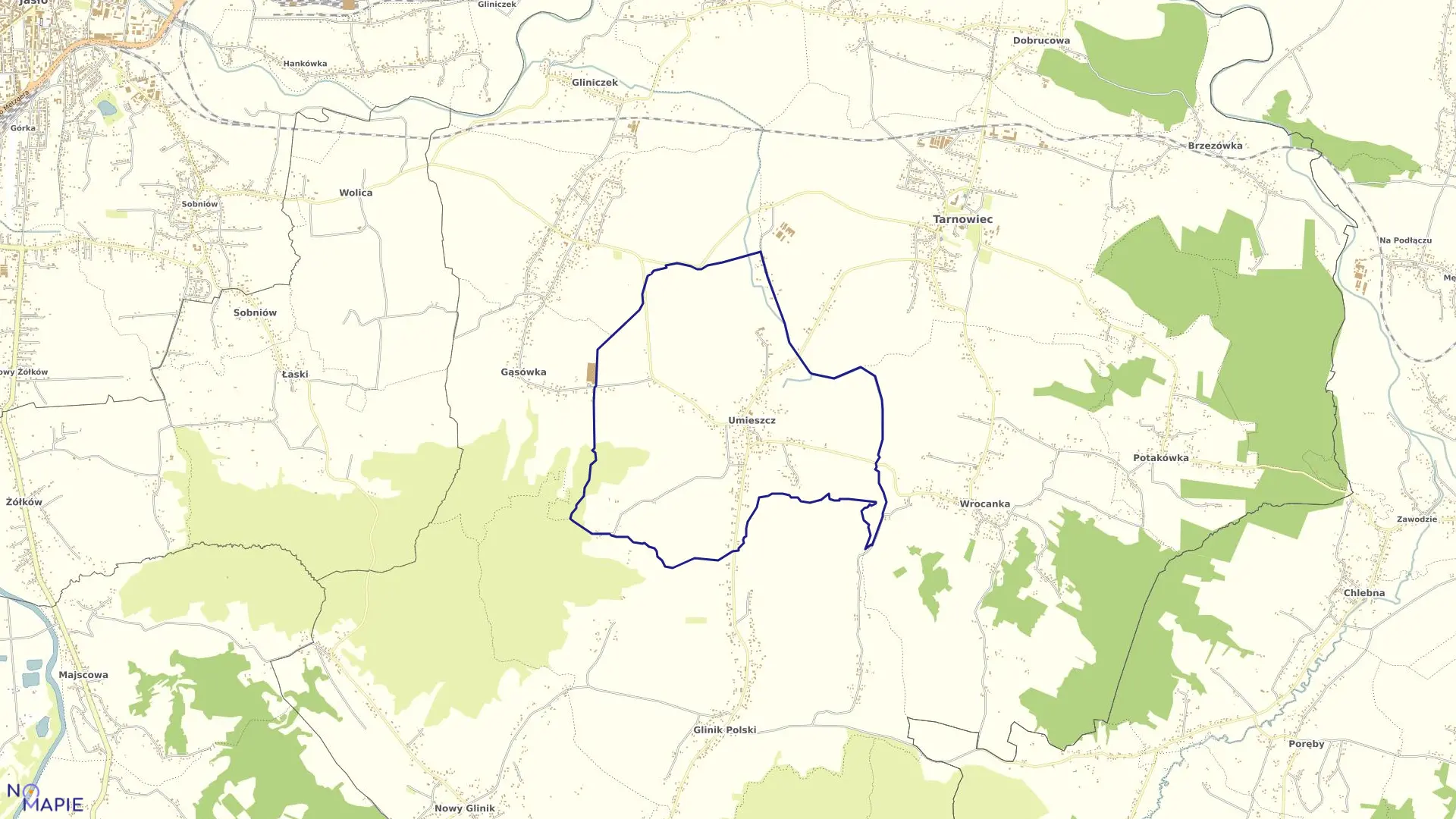 Mapa obrębu Umieszcz w gminie Tarnowiec